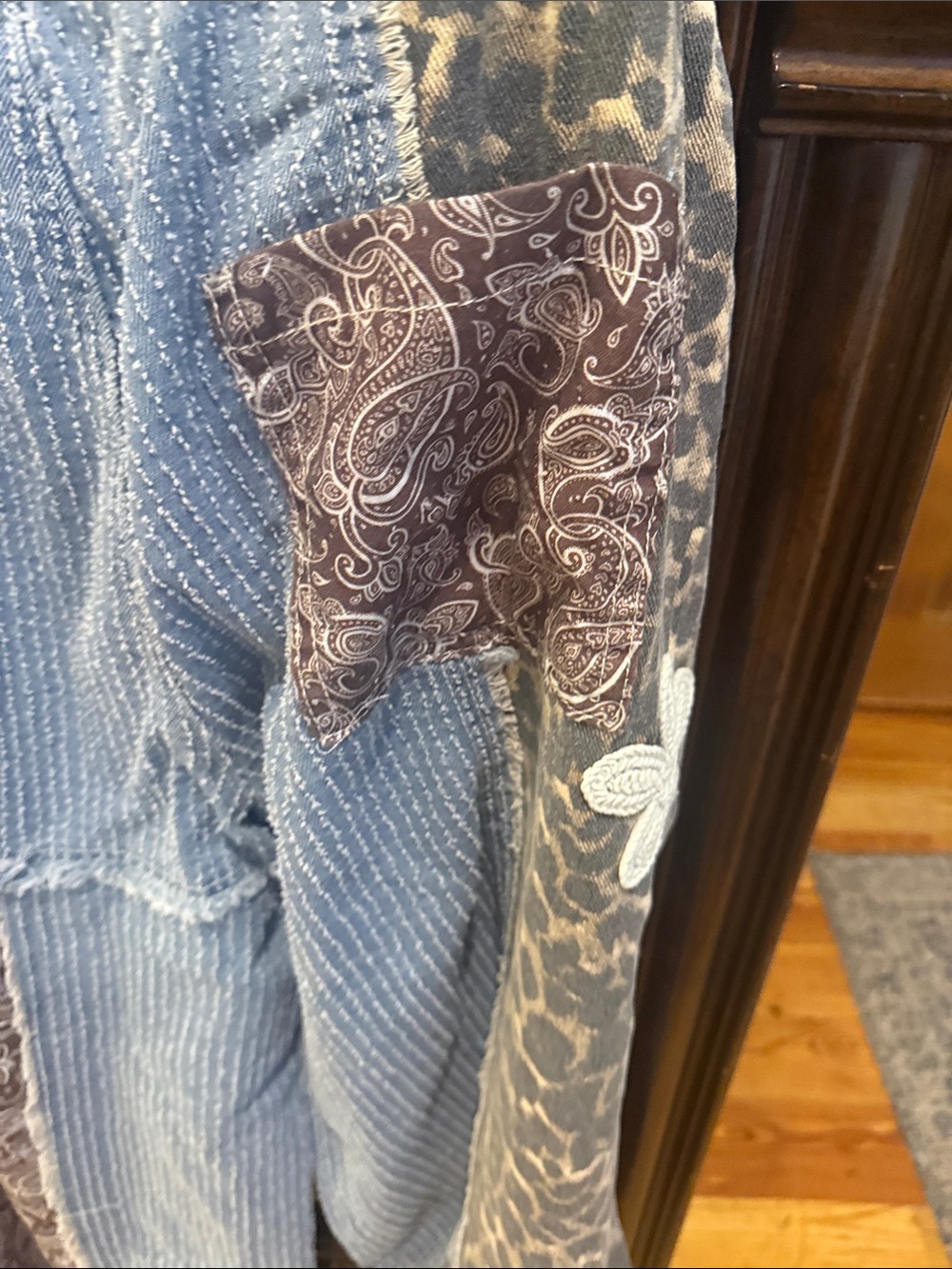 POL Patchwork Boho Drawstring Pants in Blue and Brown. NWOT - Picture 7 of 8